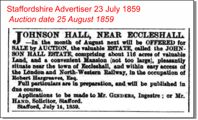 Staffordshire Advertiser 23 July 1859 Auction date 25 August 1859